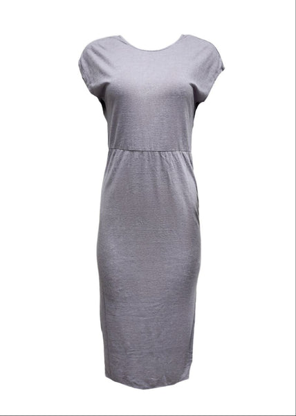 HoodLamb Women's Dark Grey Knit V-Back Maxi Hemp Dress 420 NWT