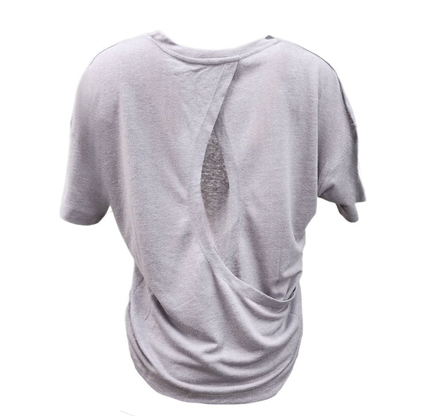 HoodLamb Women's Dark Grey Open Back Wrap Short Sleeve Hemp Top 420 NWT