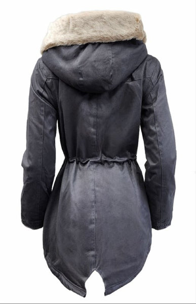 HoodLamb Women's Dark Grey Natural Hemp Hooded Warm Parka 420 NWT