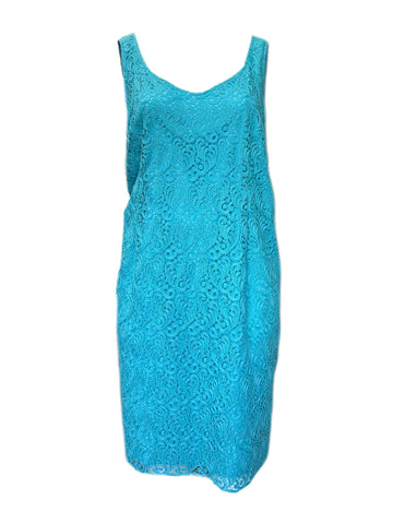 MARINA RINALDI Women's Ski Blue Dicitore Lace Overlay Dress $795 NWT