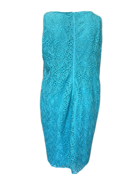 MARINA RINALDI Women's Ski Blue Dicitore Lace Overlay Dress $795 NWT