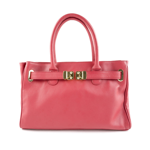 ONNA EHRLICH Women's Red Genuine Leather Gold Buckle Maya Tote Bag $550 NEW