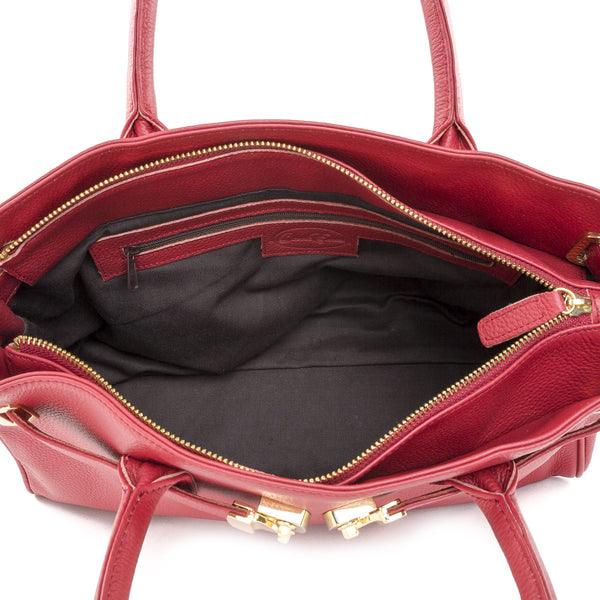 ONNA EHRLICH Women's Red Genuine Leather Gold Buckle Maya Tote Bag $550 NEW