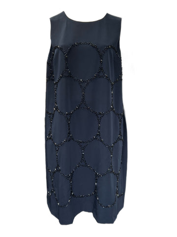Marina Rinaldi Women's Navy Embellished Dadaismo Sleeveless Dress Size NWT