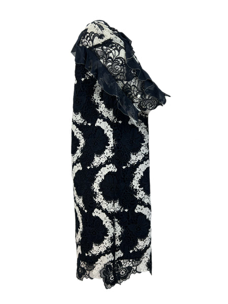 Marina Rinaldi Women's Black Dadaista Ruffle Front Lace Dress NWT