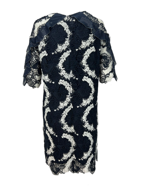 Marina Rinaldi Women's Black Dadaista Ruffle Front Lace Dress NWT