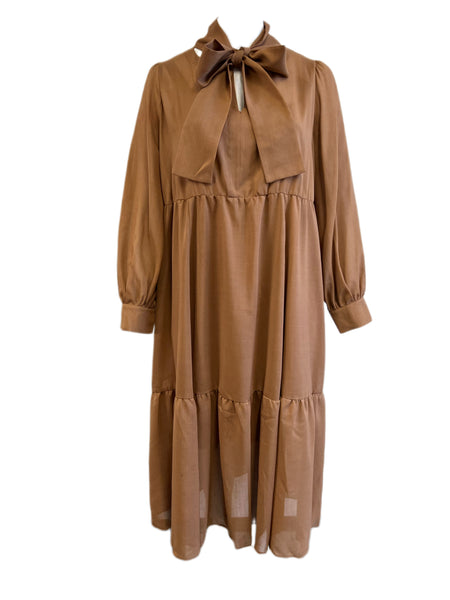 Marina Rinaldi Women's Camel Dado Tie Font Maxi Dress NWT