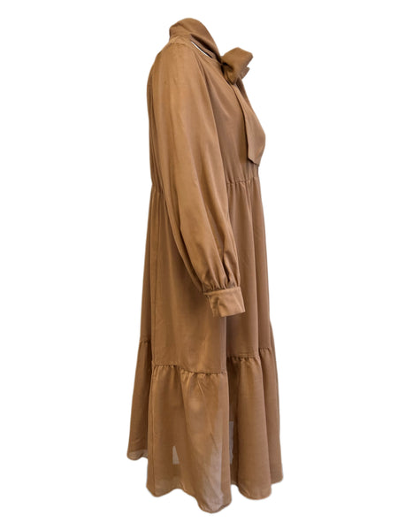 Marina Rinaldi Women's Camel Dado Tie Font Maxi Dress NWT