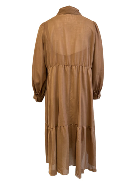Marina Rinaldi Women's Camel Dado Tie Font Maxi Dress NWT