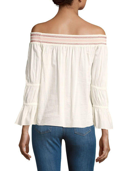 LOVESHACKFANCY Women's Pink Daisy Off-the-Shoulder Top $235 NWT
