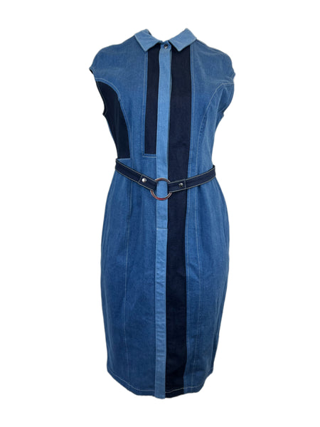 Marina Rinaldi Women's Blue Dakar Denim Belted Sheath Dress NWT