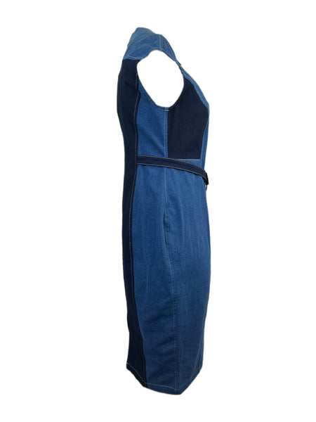 Marina Rinaldi Women's Blue Dakar Denim Belted Sheath Dress NWT