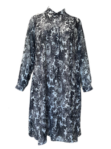 Marina Rinaldi Women's Grey Damiere Button Down Printed Dress NWT
