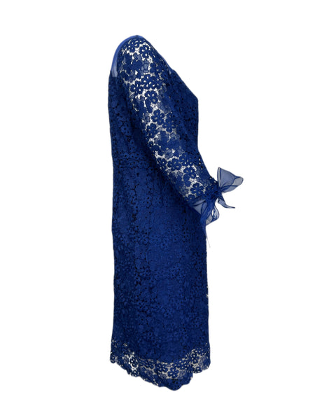 Marina Rinaldi Women's Blu Cina Danae Long Sleeve Lace Dress NWT