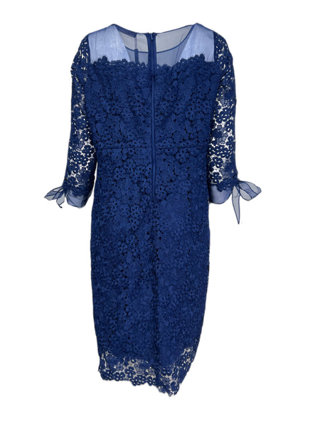 Marina Rinaldi Women's Blu Cina Danae Long Sleeve Lace Dress NWT