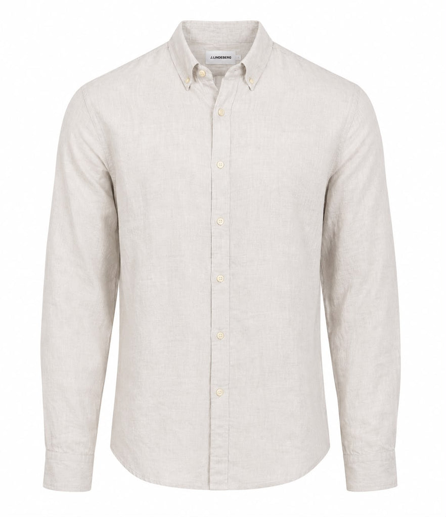 J. LINDEBERG Men's Soft Beige Slim Fit Dani Linen Shirt $195 Sz M NWOT