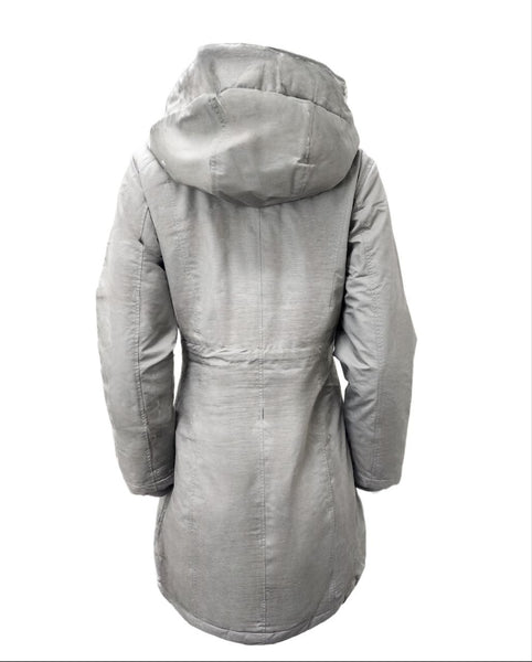 HoodLamb Women's Dark Grey Drawstring Natural Hemp Hooded Parka 420 NWT