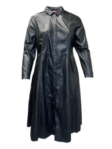 Marina Rinaldi Women's Black Decade Faux Leather Shirt Dress NWT