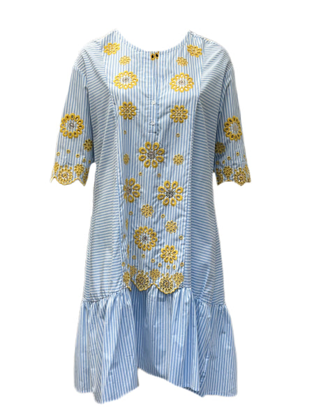 Marina Rinaldi Women's Blue Decaedro Embroidered Dress NWT