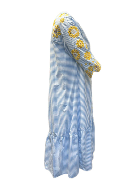 Marina Rinaldi Women's Blue Decaedro Embroidered Dress NWT