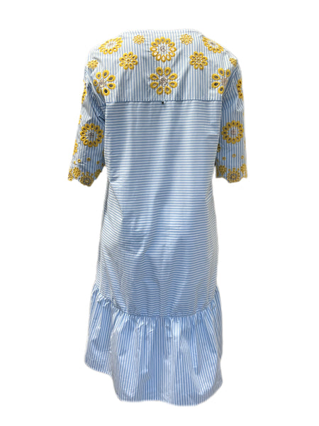 Marina Rinaldi Women's Blue Decaedro Embroidered Dress NWT