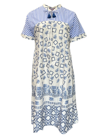 Marina Rinaldi Women's Blue Decagono Printed Cotton Maxi Dress NWT