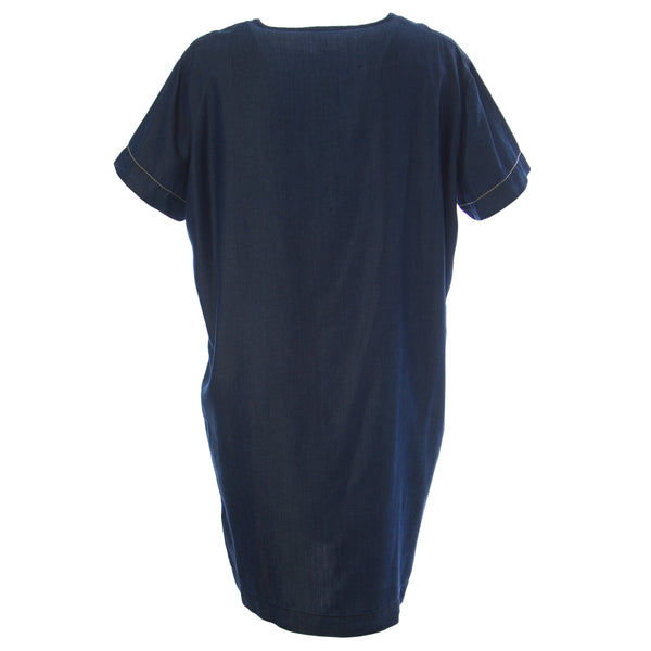 MARINA RINALDI Women's Blue Decidere Stitch Detail Shift Dress $450 NWT