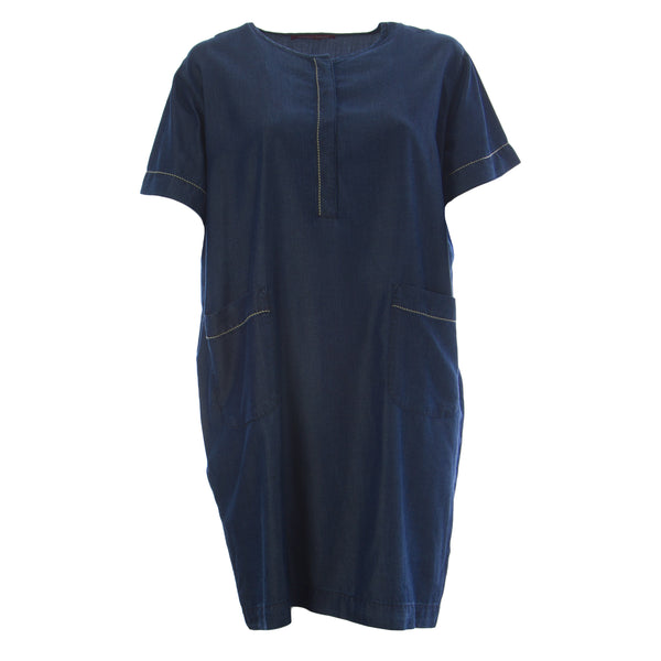 MARINA RINALDI Women's Blue Decidere Stitch Detail Shift Dress $450 NWT