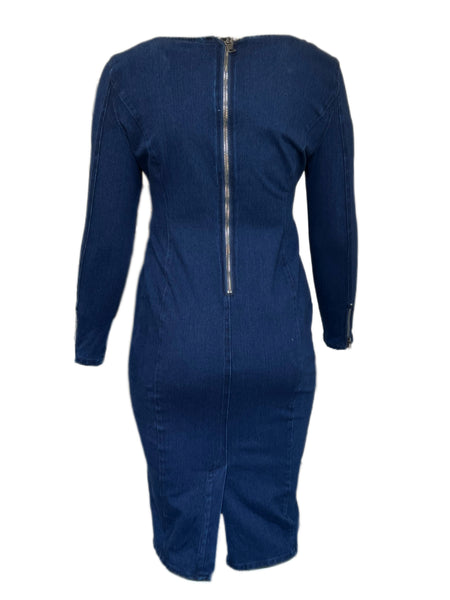 Marina Rinaldi Women's Blue Dedal Zipper Closure Sheath Dress Size 12W/21 NWT