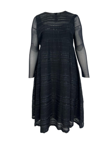 Marina Rinaldi Women's Black Definito Sheer Sleeves A Line Dress NWT