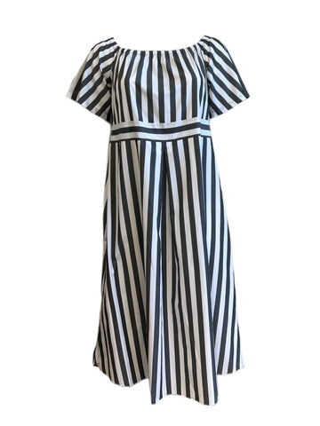 Marina Rinaldi Women's Macro Riga Denotato Striped Cotton Midi Dress NWT