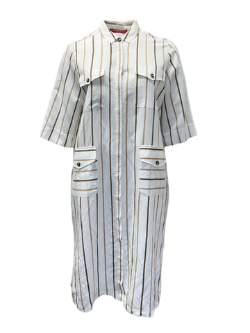 Marina Rinaldi Women's White Denotato Striped Shirt Dress NWT