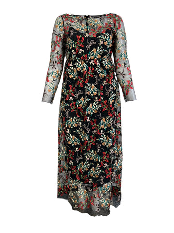 Marina Rinaldi Women's Nero Desideri Embroidered Long Sleeve Dress NWT