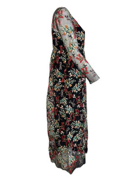 Marina Rinaldi Women's Nero Desideri Embroidered Long Sleeve Dress NWT