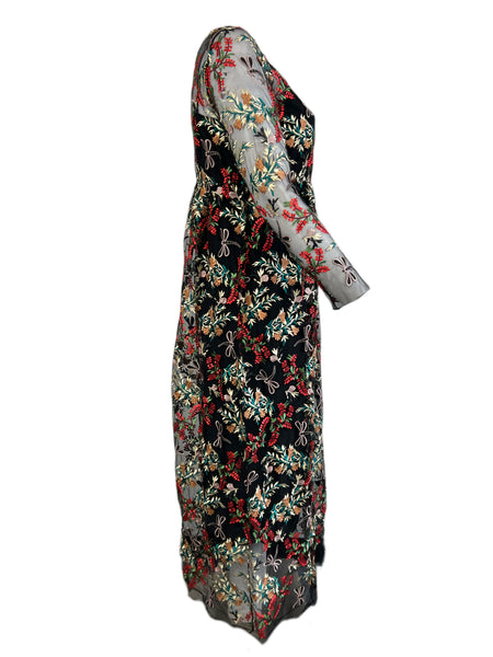 Marina Rinaldi Women's Nero Desideri Embroidered Long Sleeve Dress NWT
