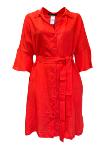 Marina Rinaldi Women's Red Destro Button Down Flax Shirt Dress