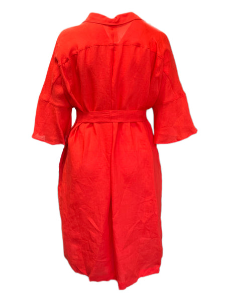Marina Rinaldi Women's Red Destro Button Down Flax Shirt Dress