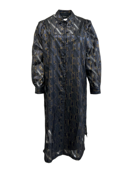 Marina Rinaldi Women's Nero Dettato Button Down Sheer Dress NWT