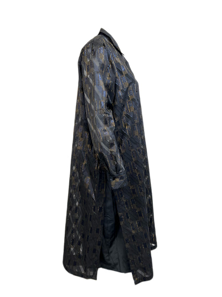 Marina Rinaldi Women's Nero Dettato Button Down Sheer Dress NWT