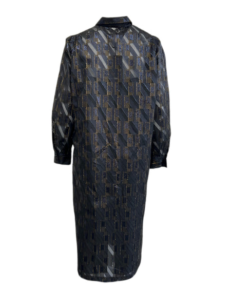 Marina Rinaldi Women's Nero Dettato Button Down Sheer Dress NWT