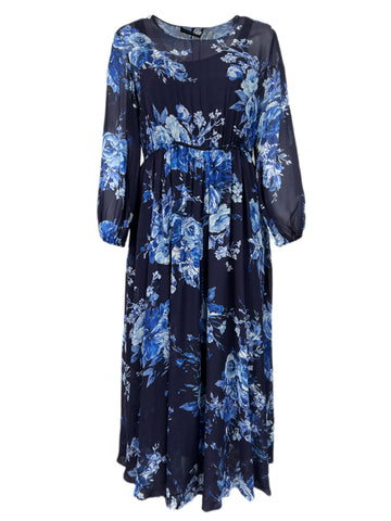 Marina Rinaldi Women's Blue Devoto Floral Printed Viscose Maxi Dress NWT