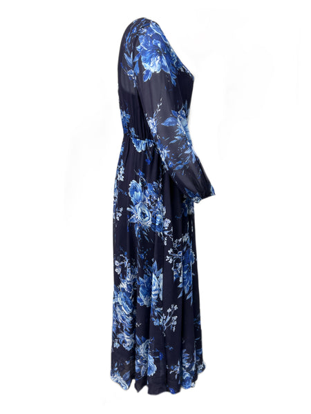 Marina Rinaldi Women's Blue Devoto Floral Printed Viscose Maxi Dress NWT