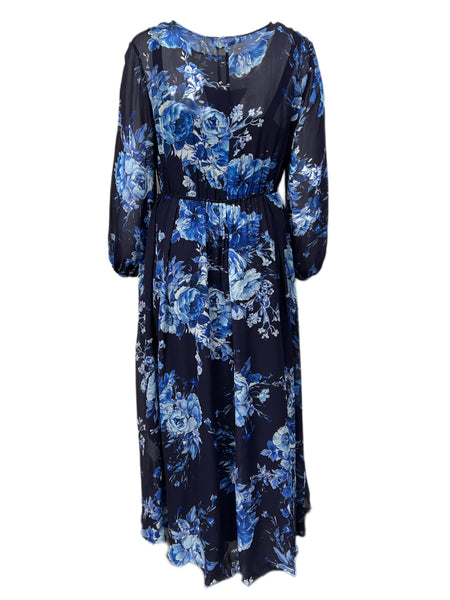 Marina Rinaldi Women's Blue Devoto Floral Printed Viscose Maxi Dress NWT