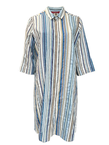 Marina Rinaldi Women's Blue Diabase Button Down Striped Dress NWT