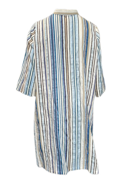 Marina Rinaldi Women's Blue Diabase Button Down Striped Dress NWT