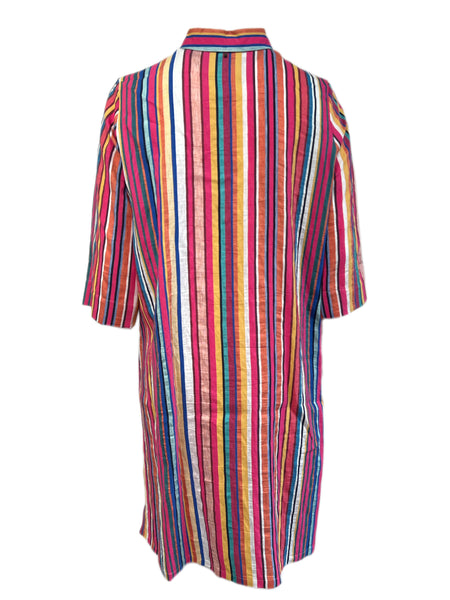 Marina Rinaldi Women's Pink Diabase Striped Button Down Dress NWT