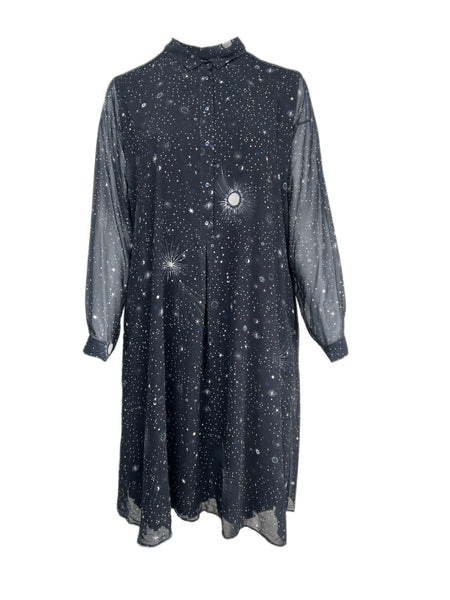 Marina Rinaldi Women's Blue Dialogo Star Print Button Down Dress NWT