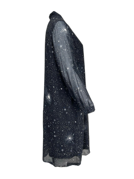 Marina Rinaldi Women's Blue Dialogo Star Print Button Down Dress NWT