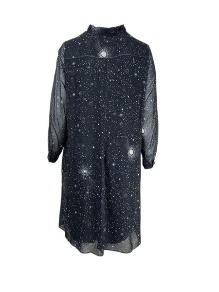 Marina Rinaldi Women's Blue Dialogo Star Print Button Down Dress NWT