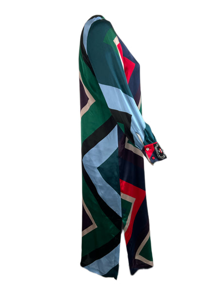 Marina Rinaldi Women's China Blue Diamante Silk Shift Dress NWT